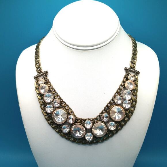 Fossil Distressed Rhinestone Necklace, Rivoli Clear Rhinestones, 18 Inches - Picture 2 of 15